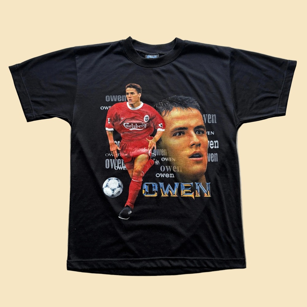Vintage Michael Owen Liverpool FC Star Graphic T-Shirt Black Mens Size Medium